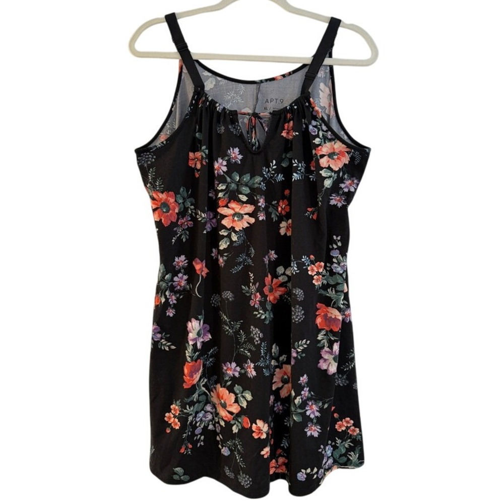 APT 9 Floral Nightgown Womens XL‎ Black Floral Print Adjustable Straps